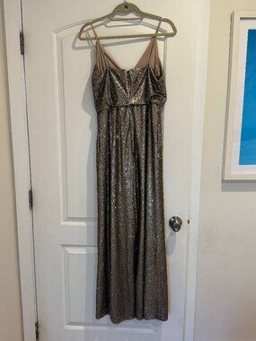 Aidan Mattox Glittering Silver-Gold Sequin Jumpsuit